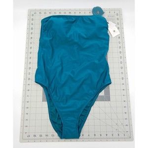 Sand & Shore Women's Bandeau Tie Back One Piece Swimsuit Teal Sz L NWT